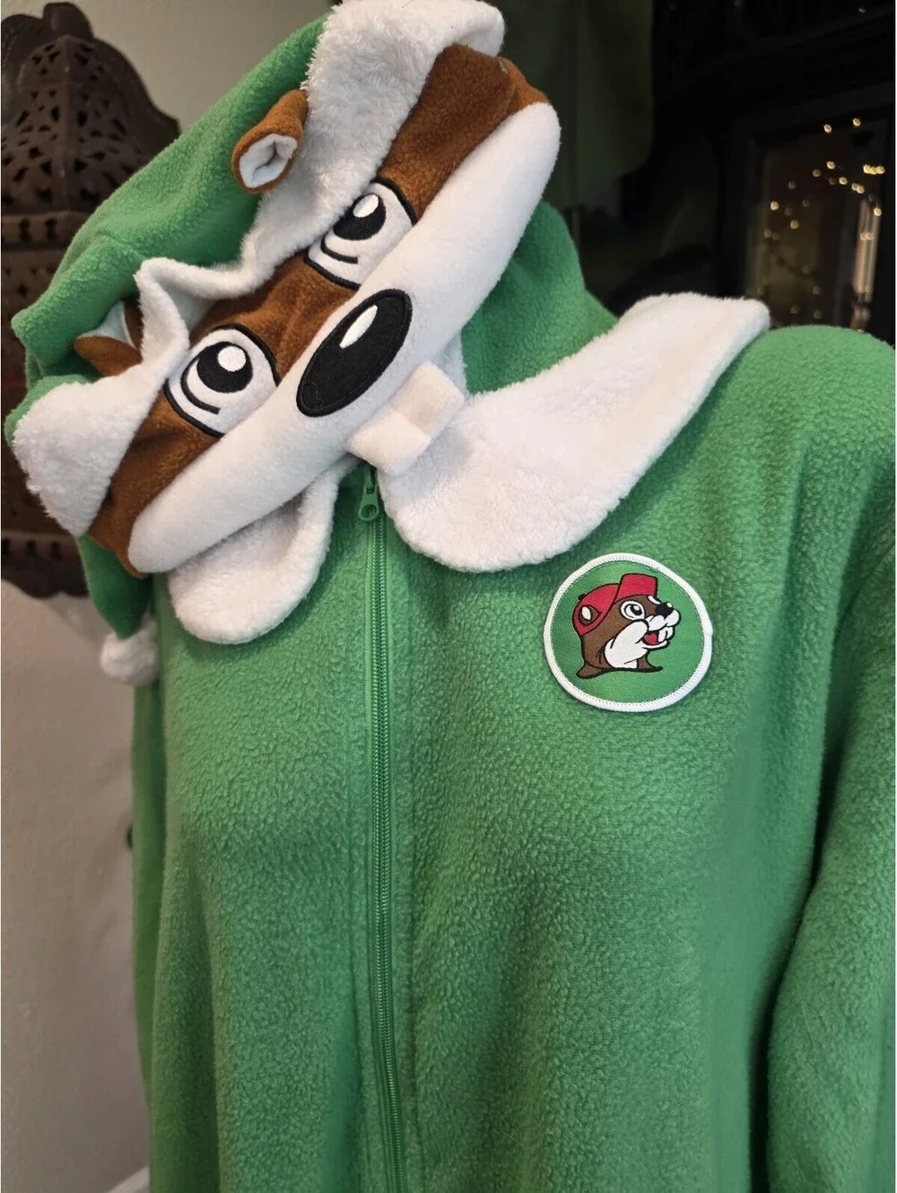 Buc-ee's Christmas Elf Beaver Mascot Union Suit One-Piece Pajamas 2XL EUC